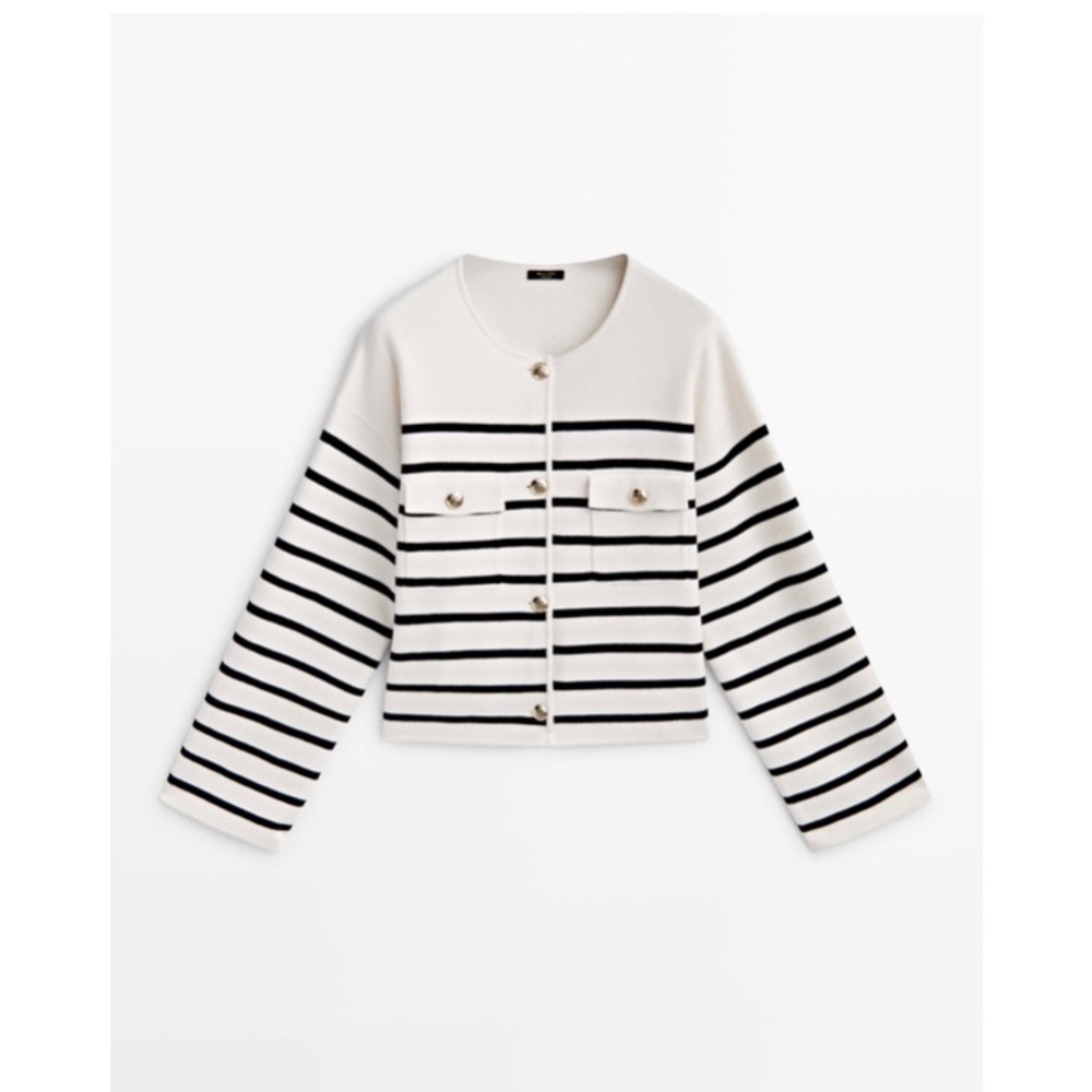 Massimo Dutti NWT striped knit cardigan with pockets, size medium